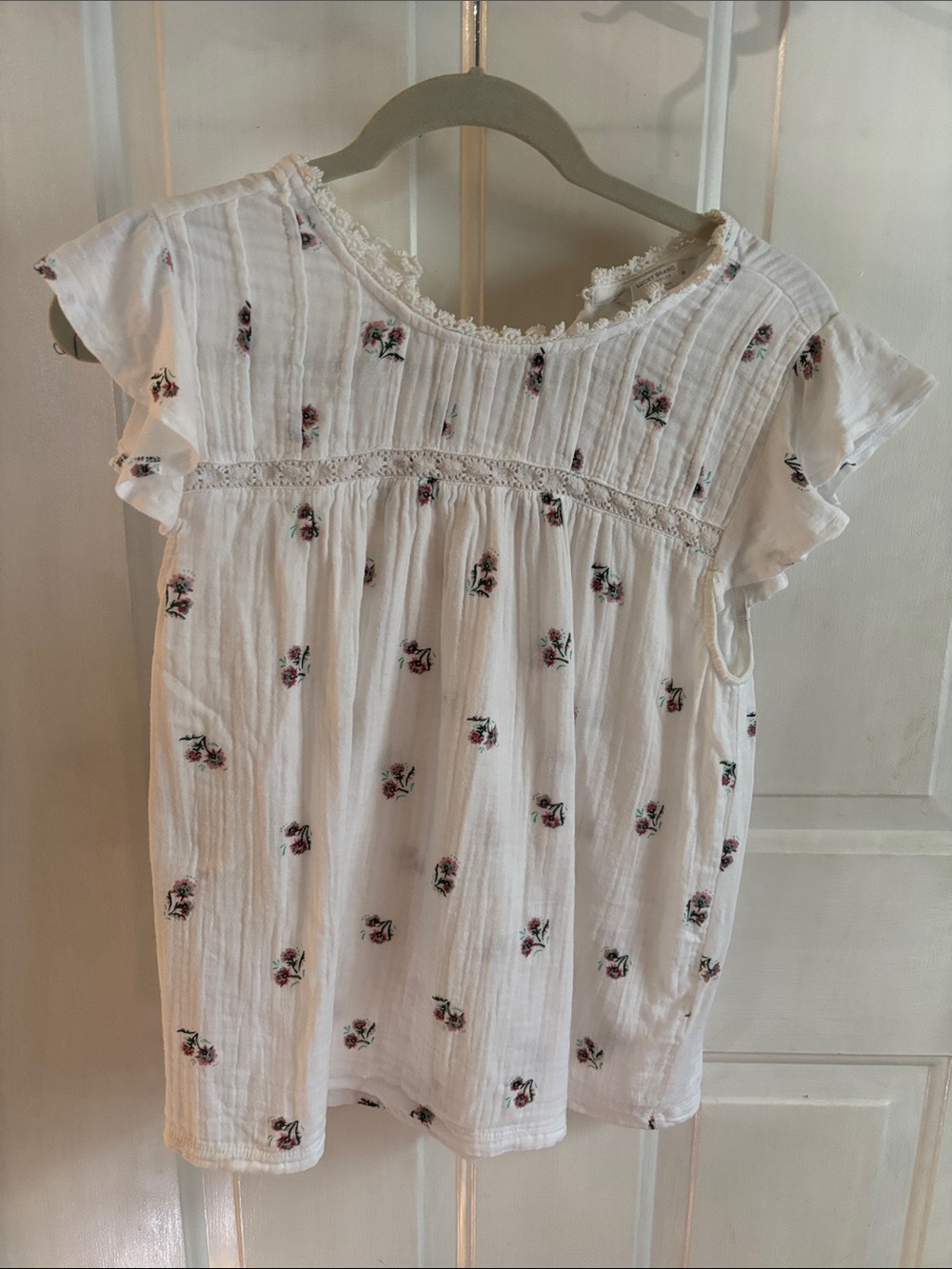 Lucky Brand White Short Sleeve Tee with Pink Floral Print